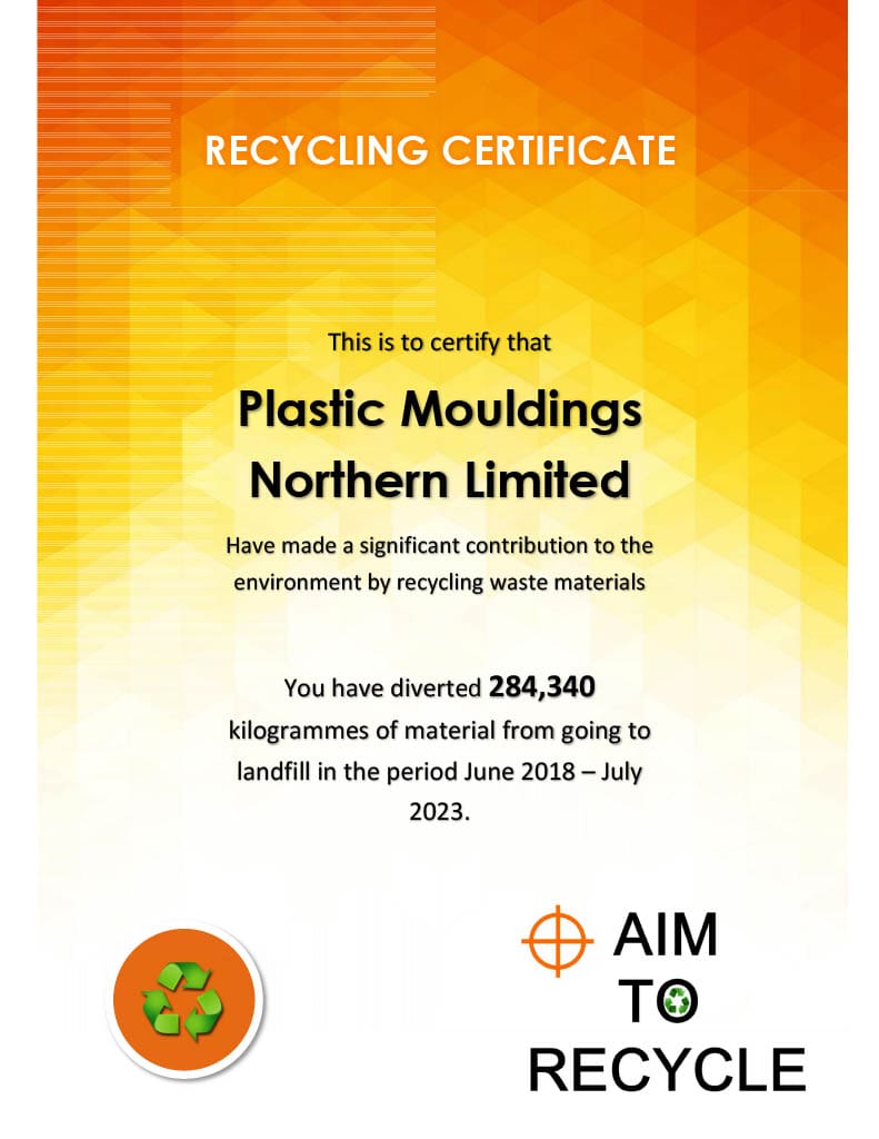 This is to certify thatPlastic Mouldings Northern Limited Have made a significant contribution to the environment by recycling waste materials